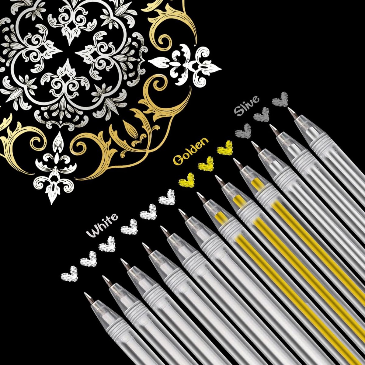 Gelpen set 12 stuks - wit, goud en zilver - 0.8mm waterdichte inkt - ideaal voor tekenen en markeren - ShopVlot