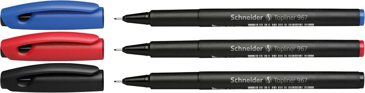 Thijox - Fineliner Set 3 Stuks - Schneider Topliner 967 - Lijndikte 0,4 mm - Blauw, Rood, Zwart - Perfect voor Schrijven, Tekenen, Creatief Gebruik
