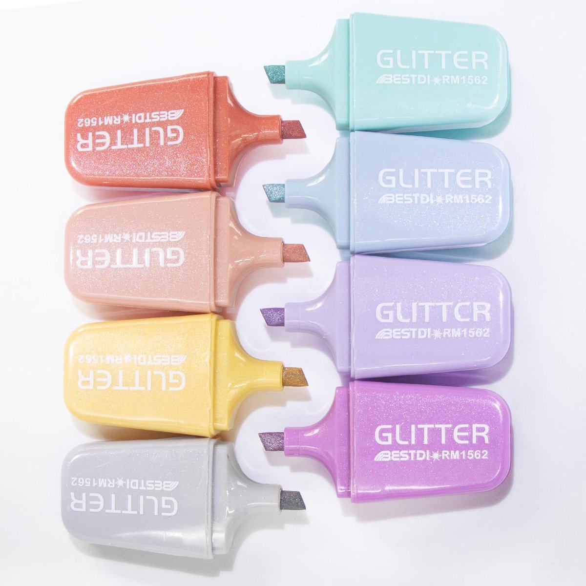 Thijox - 8 Stuks Glittermarkeerstiften, Mini-Markeerstiften met Beitelpunt, Vlekvrij en Sneldrogend, Schoolbenodigdheden voor Kinderen, Zilver Glitter