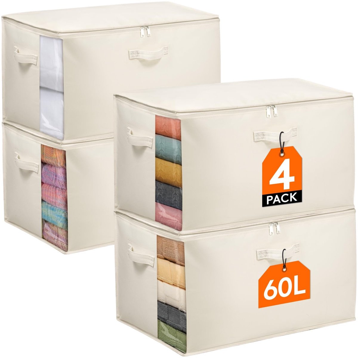 Dailygoods - Kledingopbergzakken - 60L Opbergcontainers - Ademend en Stevig - Beige - Dekbedovertrek en Beddengoed - Geschikt voor Kleding en Linnen -...