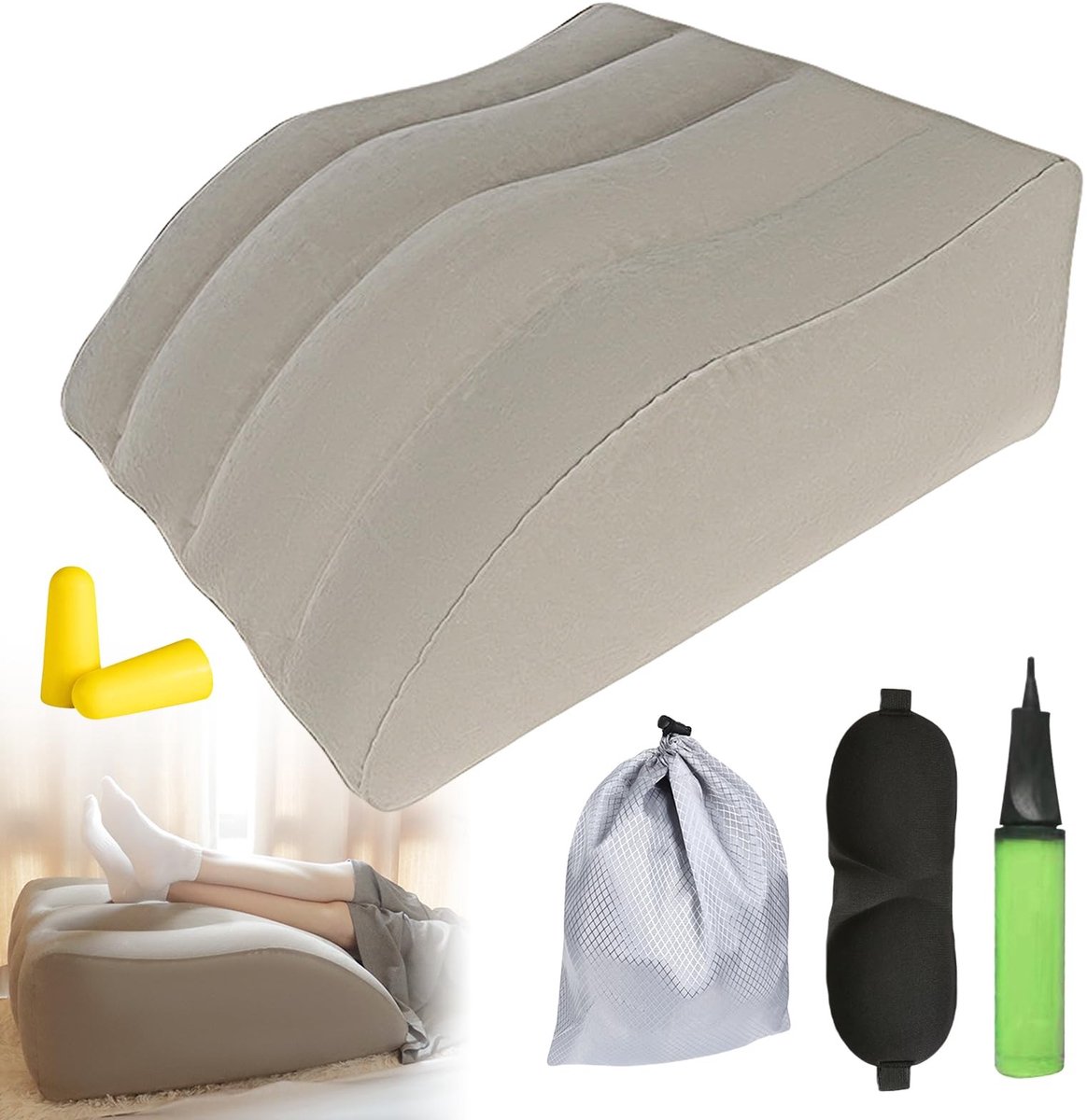 Dailygoods- Beenverhogingskussen opblaasbaar - Aderkussen - Comfortabel beenkussen - Steunpoten - Verbetering doorbloeding - Vermindering zwellingen - Beensteunkussen
