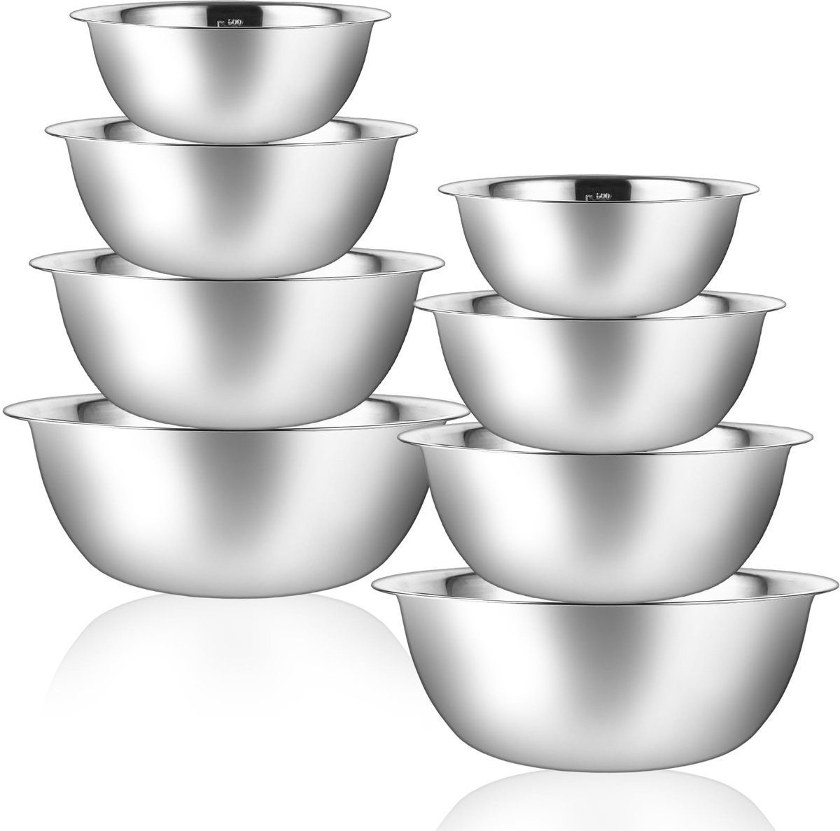 Dailygoods- Kommenset 8-delig - Roestvrij Staal - Mengkommen - 0,9 l/1,6 l/2 l/2,6 l - Slakommen - Voor Bakken/Serveren