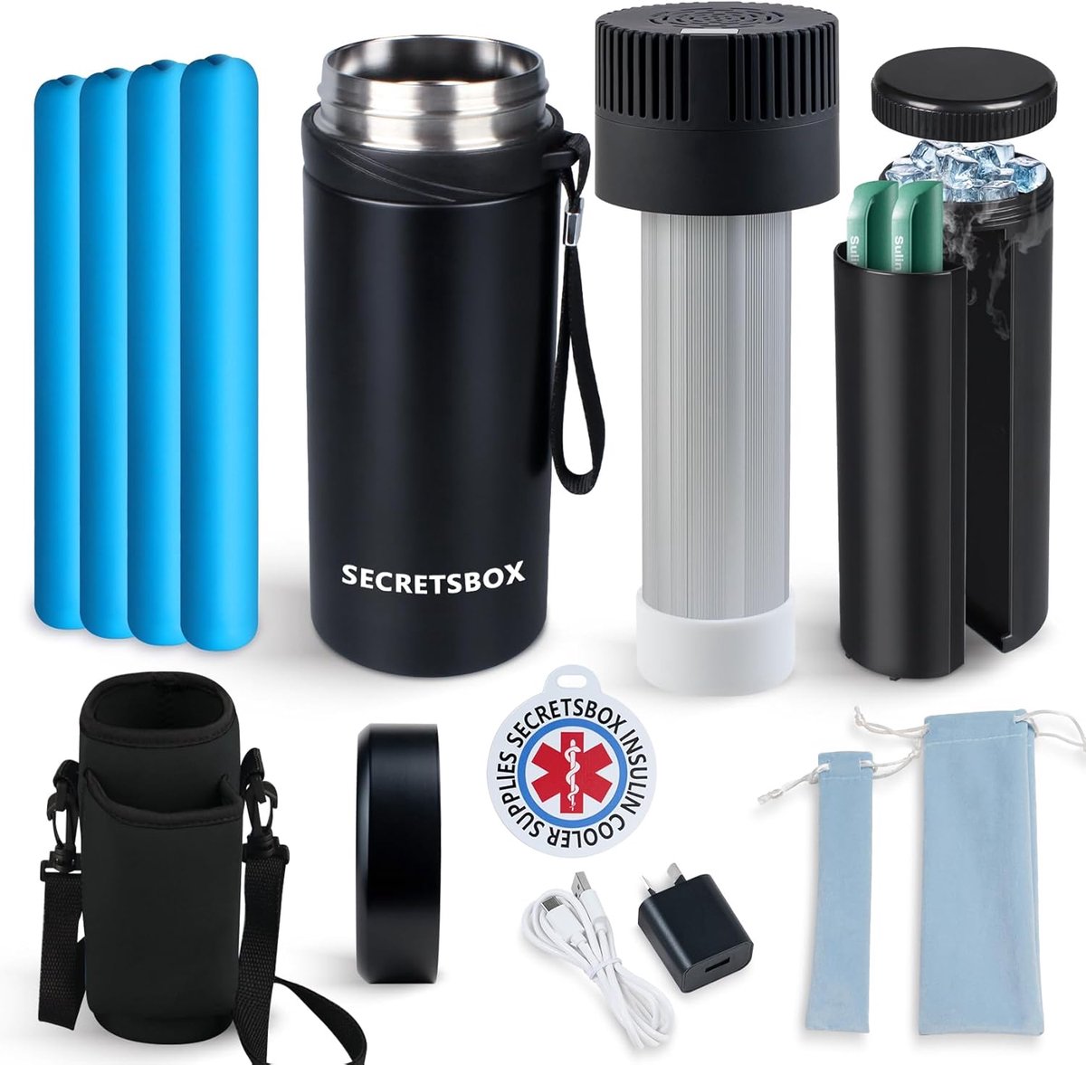 Thijox - Insuline elektrische koelbox 2-8 °C, draagbare medicijnenkoeler voor reizen, USB-insuline koeltas, hoog volume, TSA-goedgekeurd voor diabetes