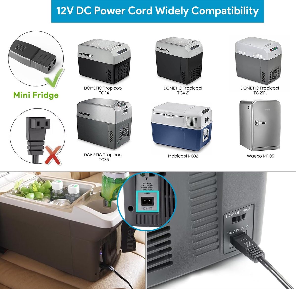 Thijox - Vervangingskabel 12V/24V voor Mini Koelkasten, 2m Hooggeleidend 18 AWG, Geschikt voor Camping, Auto, Reis, Dometic, Waeco en Mobicool – foto 3