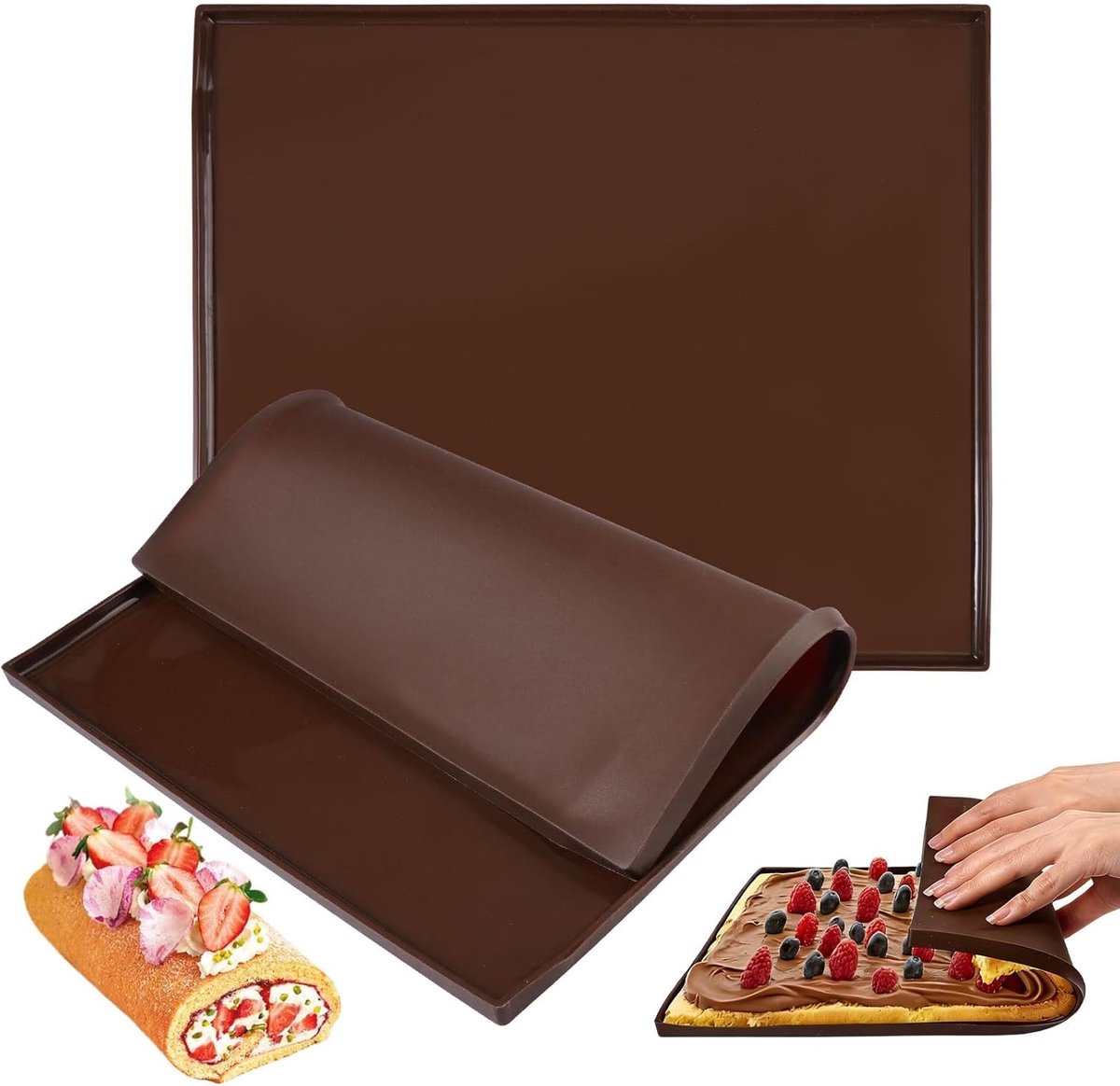 Herbruikbare Siliconen Bakmat met Rand - 2 Stuks 31 x 26 cm, Antislip Baktray voor Taartrollen, Deeg, Pizza en Gebak