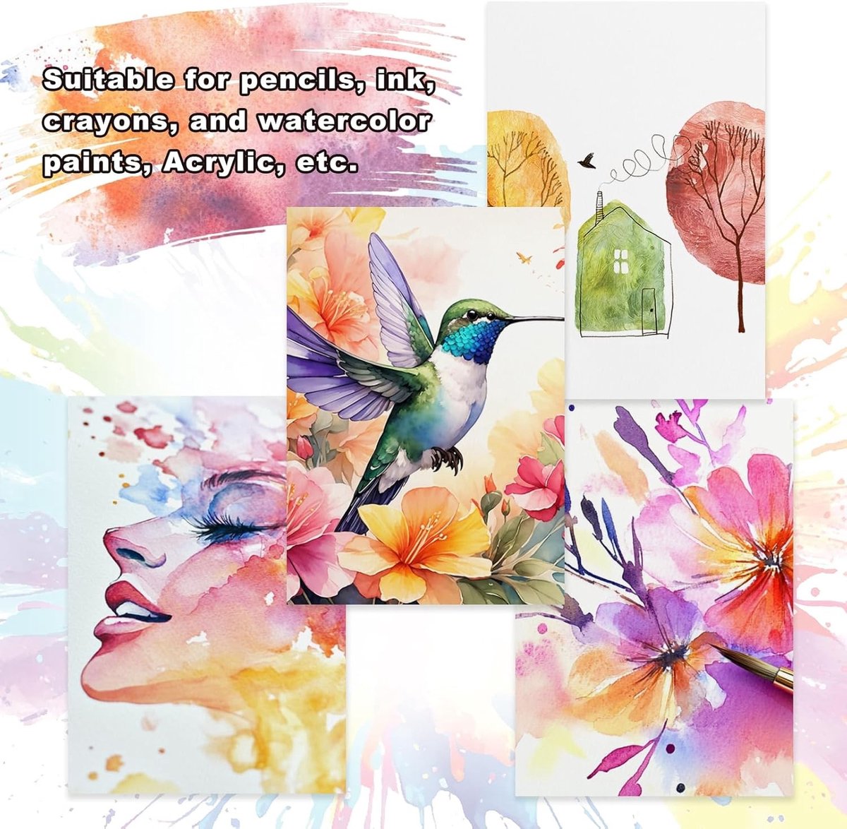 128 Vellen Katoen Aquarel Papier 150 lbs/300 g/m² Koude Pers Waterverf voor Kunstenaars, 25 x 30 cm - Ideaal voor Schilderen en Tekenen