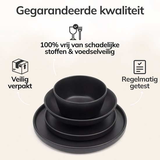 Pure Living Manhattan Serviesset - Mat Zwart - 24-Delig - Voor 6 Personen - Krasvast Aardewerk - Magnetron & Vaatwasserbestendig — afbeelding 5