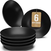 Pure Living Manhattan Diepe Borden - Mat Zwart - Set van 6 (Ø 20 cm) - 6 Persoons - Krasbestendig Aardewerk - Oven, Magnetron & Vaatwasserbestendig