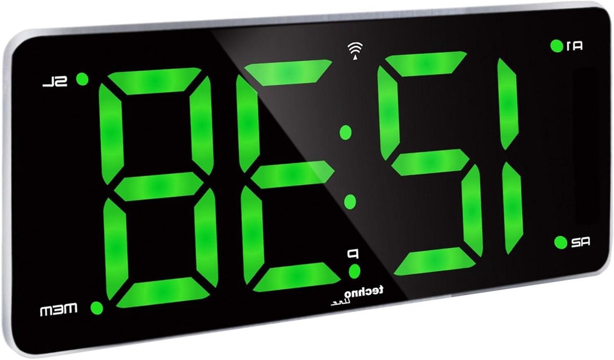 Radio Gestuurde Wekker - Digitale Klok - Wakker Worden - Extra Groot Display - 22 x 10 cm - Zwart