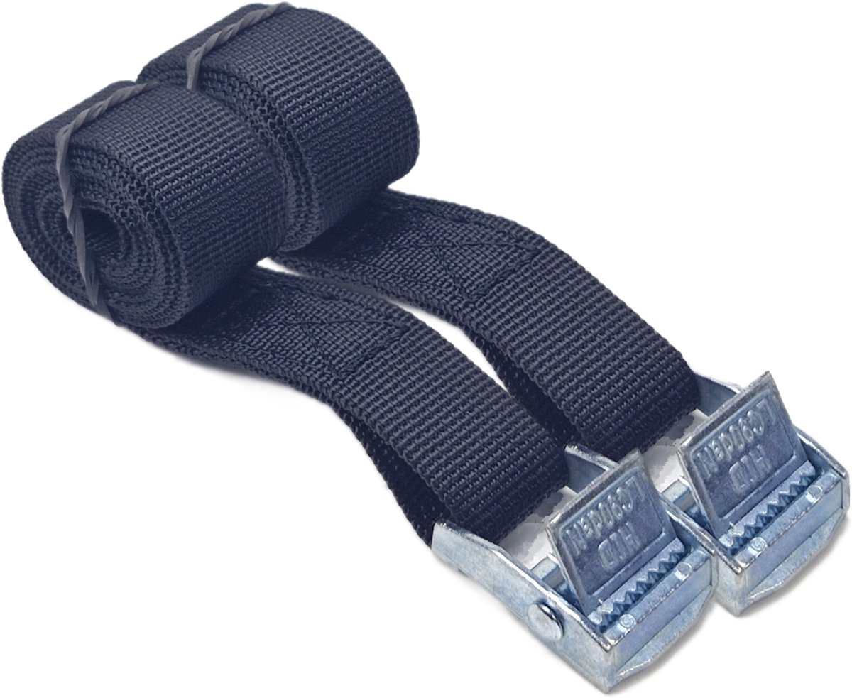 BCF-Products - Spanbanden - 1 meter - 2 stuks - Zwart - Sjorband - Spanbandjes - Spanriem - Bindriem - met Gesp