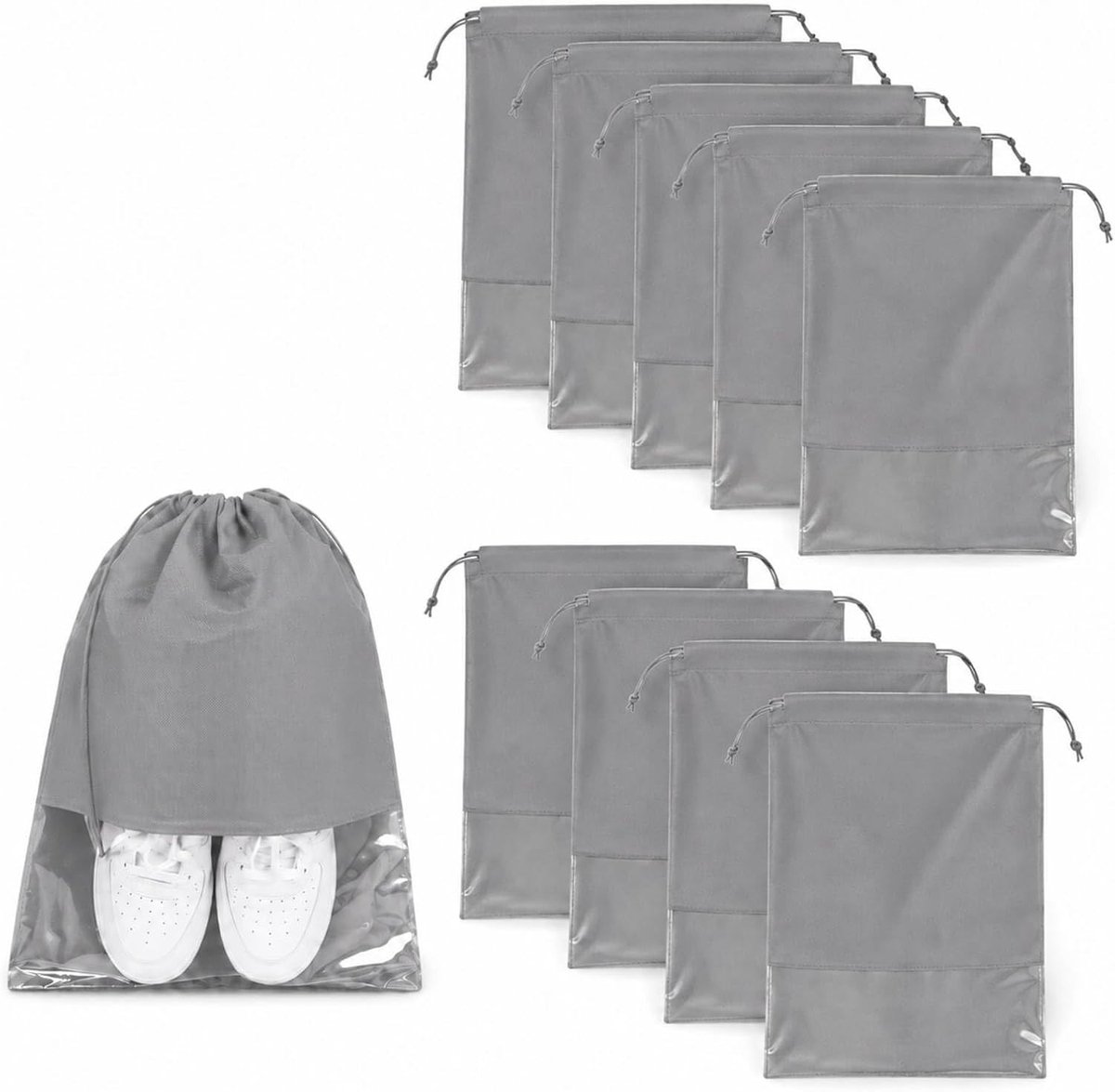 VHV - Schoenenzakken - Set van 10 Reis Schoenentassen 32 x 44 cm - Grijs - Voor Koffer