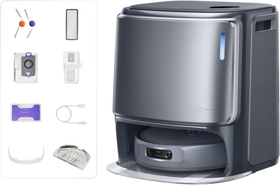 Narwal Freo Z10 Ultra Robotstofzuiger met Zelflozend Basisstation, 18.000Pa Zuigkracht, AI Vision, DirtSense Technologie, Klitvrije Borstel, 45-75°C Heet Water Wassen, LDS Navigatie, 8N Dweilen, Grijs