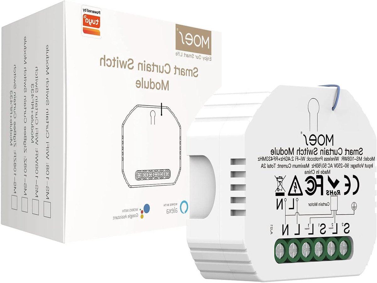 Smart Gordijn Module - Rolluik Bediening - Automatisch Raamdecoratie - App en Stem Bediening - Niet Van Toepassing - Wit
