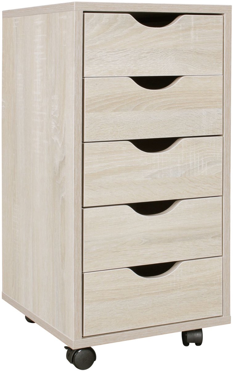 rolcontainer MINA 33 x 64 x 38 cm MDF 5 laden Sonoma | Moderne ladekast met wielen | Staande container kantoor units