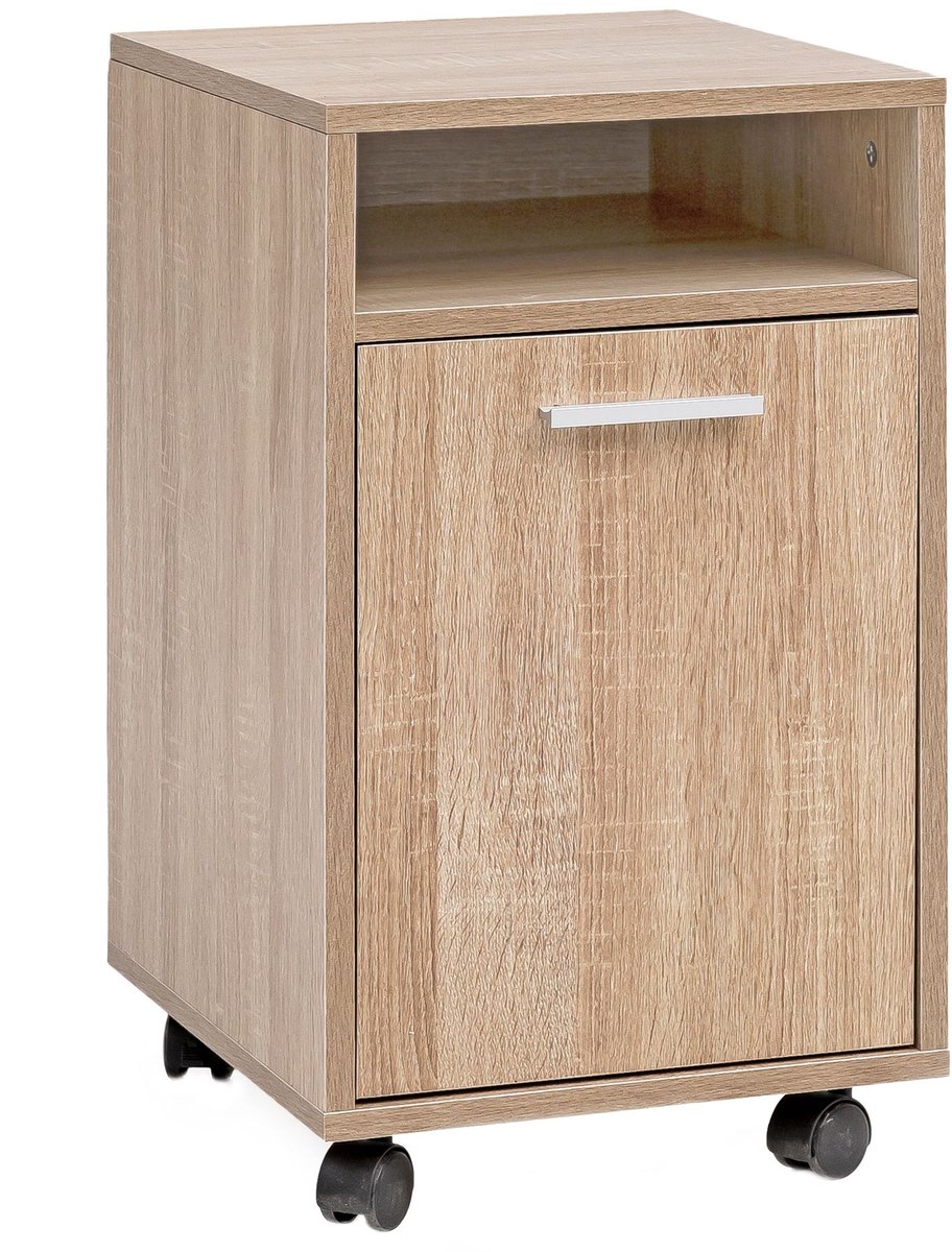 rolcontainer WL5.929 Sonoma 33x60x38cm ladekast kantoorcontainer | Bureaucontainer met deur en lade | Container zijcontainer kantoor met zwenkwielen | Kleine ladecontainer