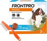FRONTPRO Hond L - 10 - 25 Kg - Kauwtabletten tegen Vlooien en Teken - 3 Tabletten - Inclusief Vlooienkam