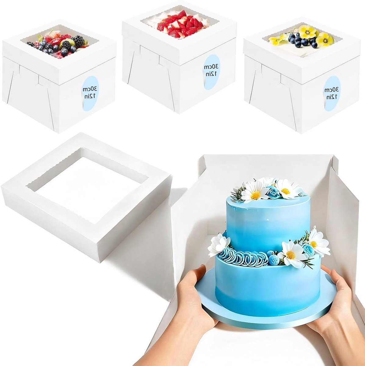 Taartdozen met venster - Bakdozen - Taart vervoeren - Praktisch kijkvenster - 30x30x30 cm - Wit
