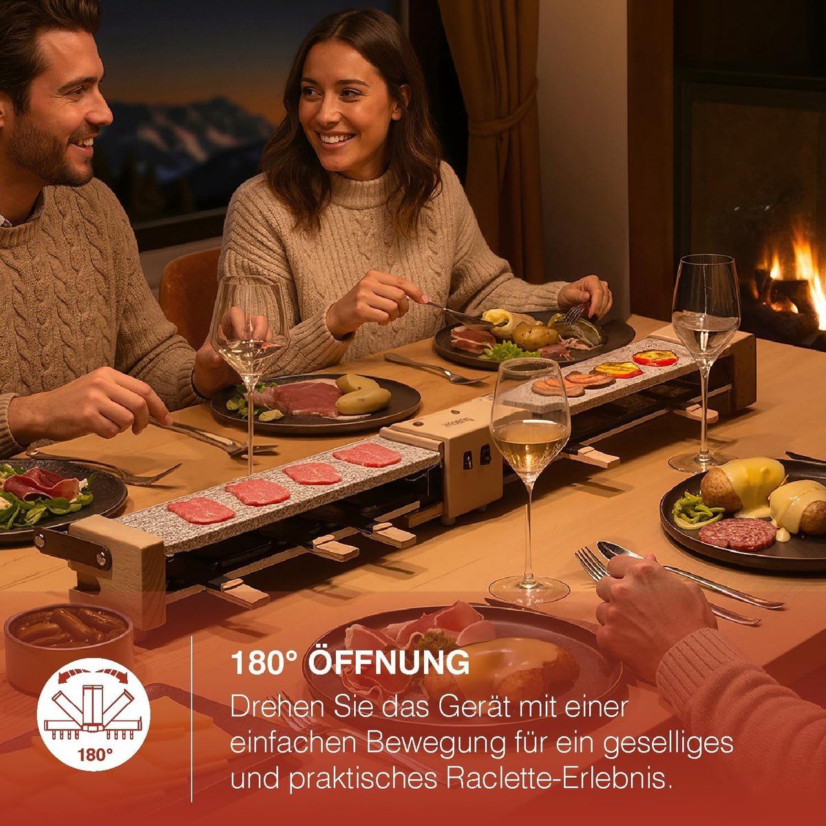 Elektrische Raclette Grill voor 8 Personen met Granieten Dubbele Grillplaat en Fondue Functie – foto 3