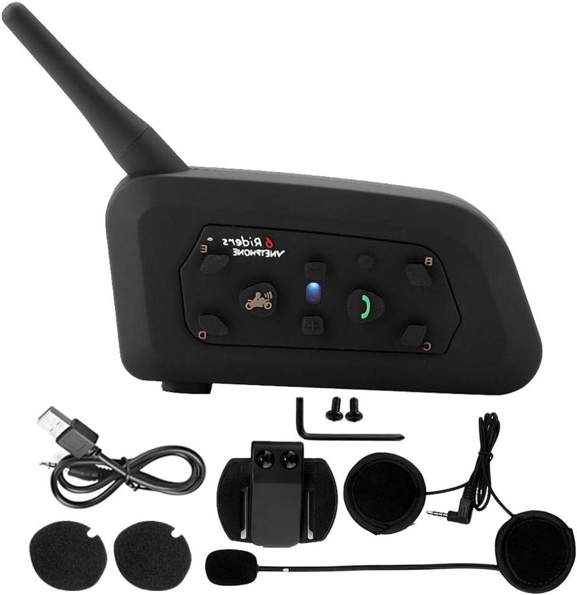 Motorfiets Communicatie Systeem - Bluetooth Intercom - Groepsgesprekken Tijdens Rit - Tot 6 Gebruikers - 1200 Meter Bereik - Zwart