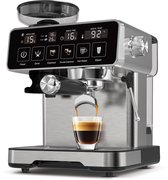 Bresco® Barista Touch Espressomachine – Pistonmachine met Koffiemolen – RVS Koffiemachine melkopschuimer – Bonenmaler – Brushed Stainless Steel