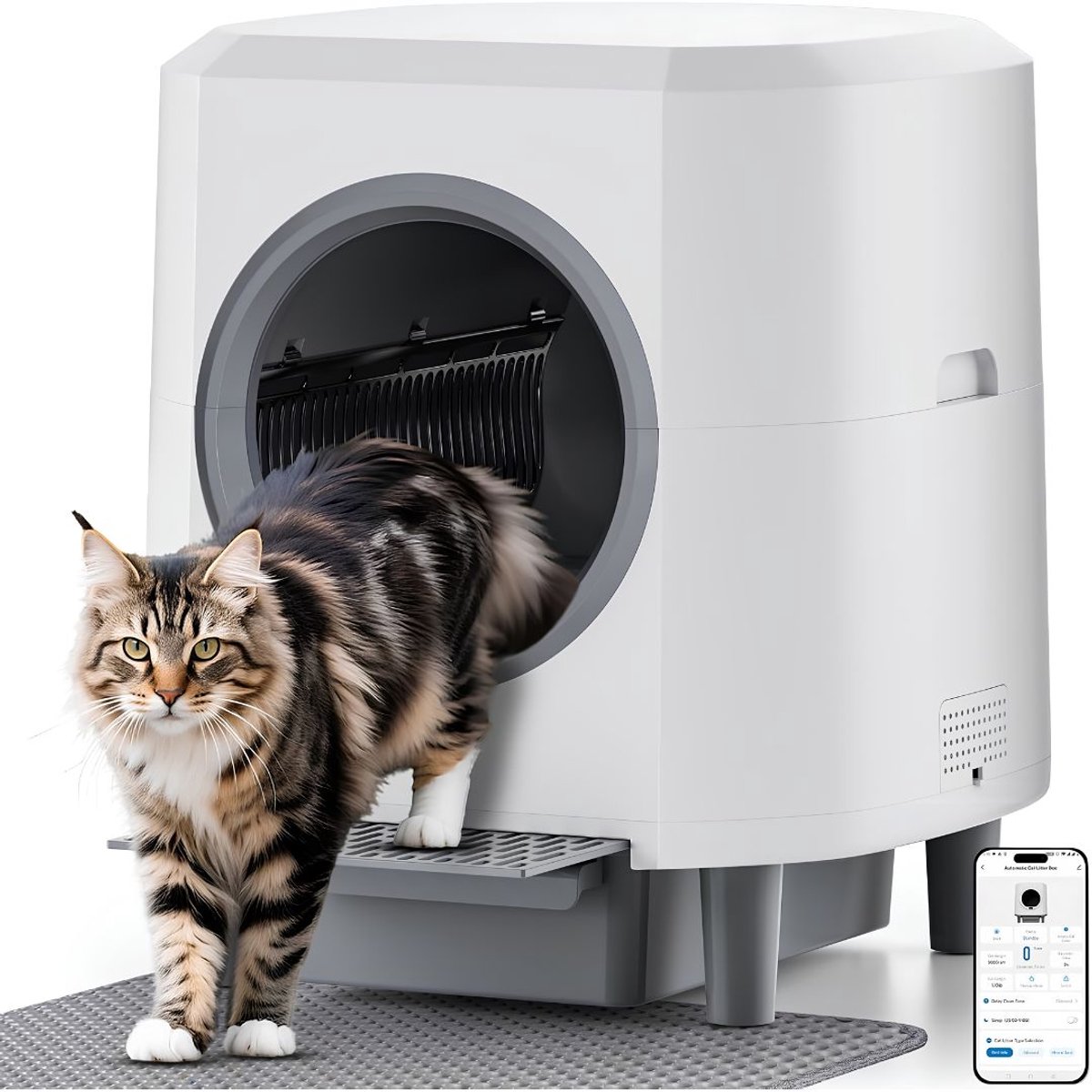 SP® Automatische Kattenbak – Grote Vapaciteit van 90L voor Meerdere Katten – Zelfreinigende Kattenbak met App-Bediening en Veiligheidssensor – Wit - 56cm x 51cm x 58cm