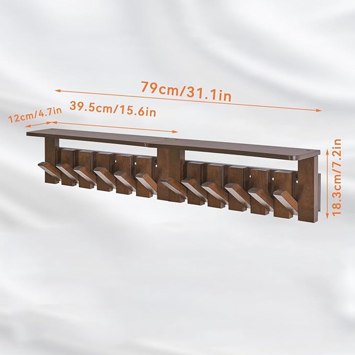 Wandkapstok Met Plank - Intrekbare Haken - Houten Wandrek Met Piano Design - Kapstok Voor Hal Slaapkamer En Woonkamer - Ophangrek Voor Jassen Hoeden Sleutels En Tassen - Walnoot