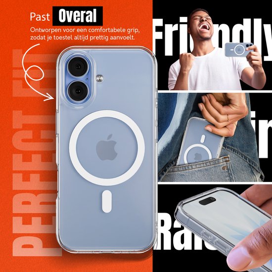 Slank, doorzichtig hoesje voor iPhone met MagSafe, ontworpen voor een comfortabele grip. Past perfect.