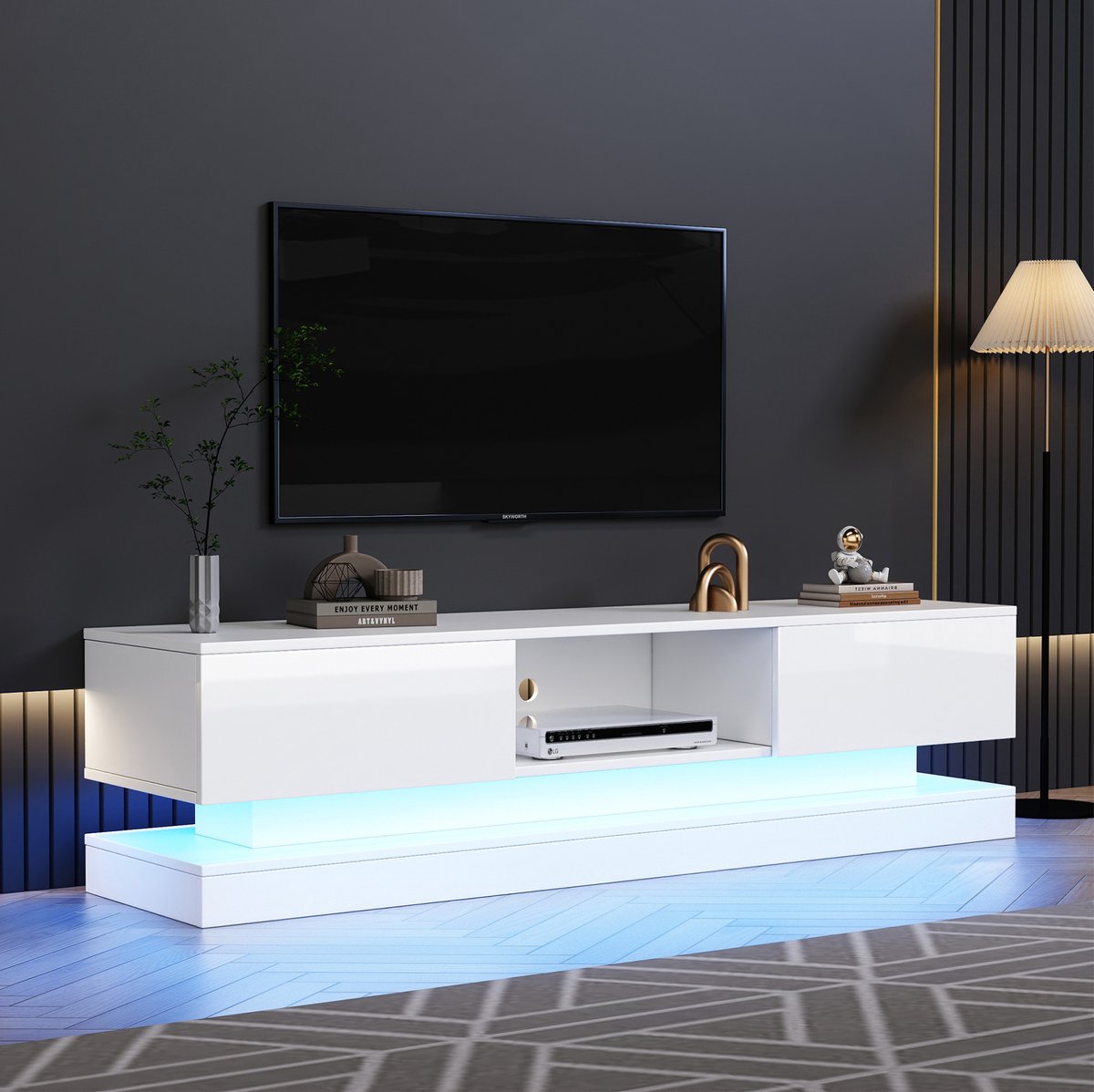 HAUSS SPOLE Dressoir - Hoogglans Tv Kast Met Led En App Bediening - Voor Woonkamer - Spanplaat - 160x35x40,5 Cm - Wit