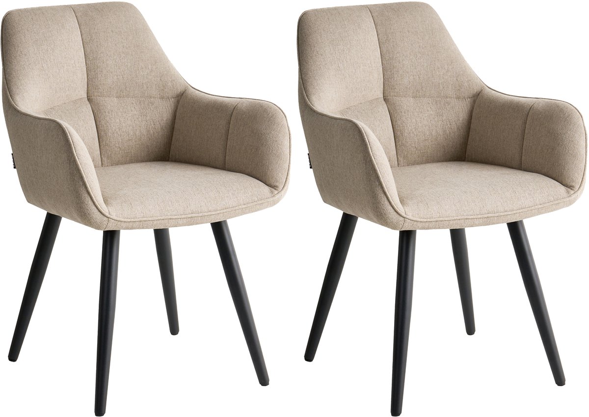 Beliani TIRANO - Eetkamerstoel set van 2 - Beige - Kunstlinnen