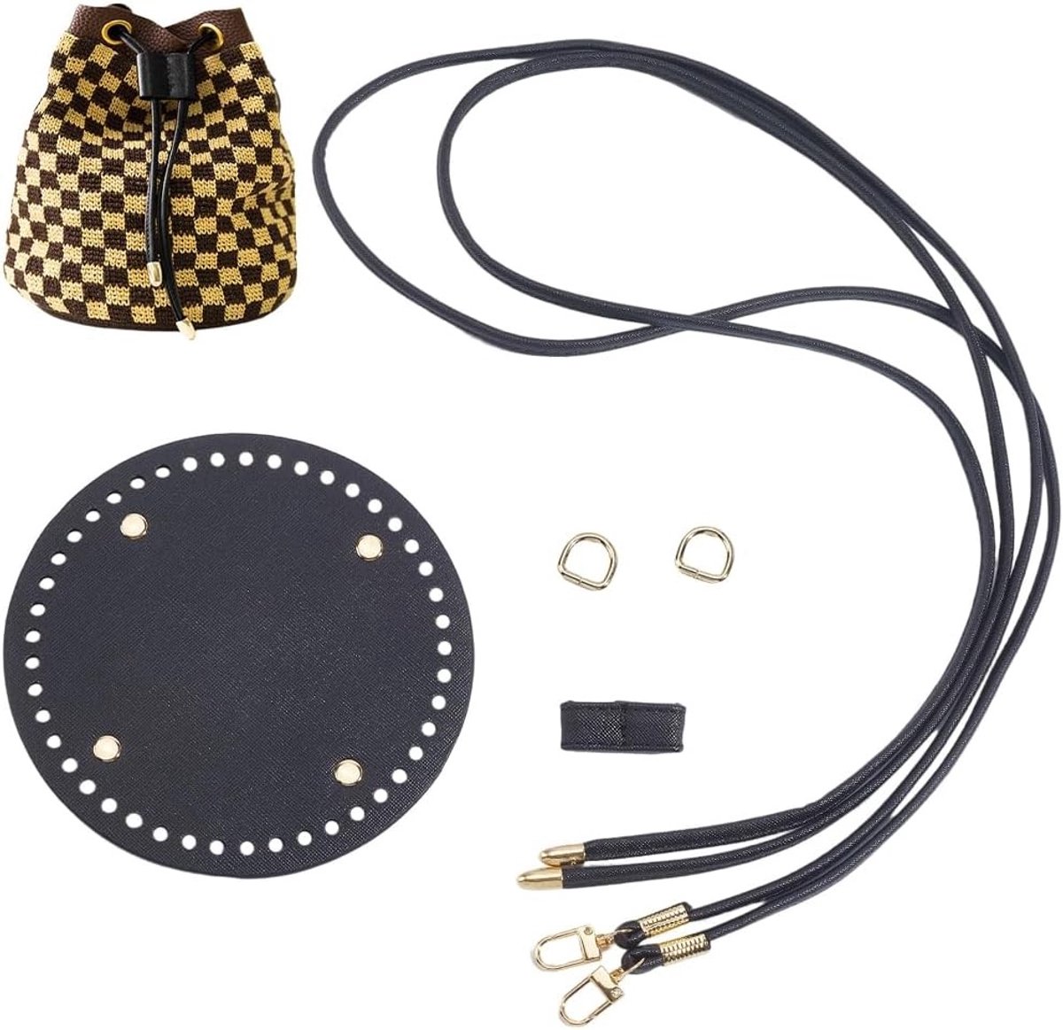 Elegante Toot Bottom Dragon String Rope Ringbag met Handvat en DIY Handwerk Kits voor het Maken van Crocheted Tote Bags en Ronde Shapers (Zwart)