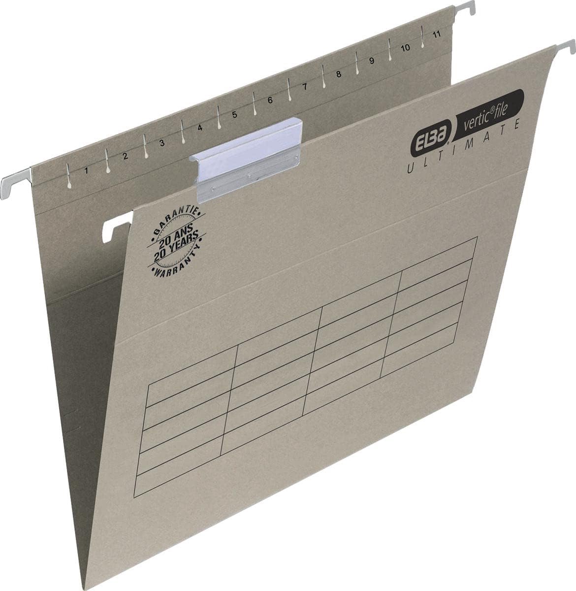 SnelShoppen - Elba Verticfile Ultimate Hangmappen voor Lade A4 V Karton Grijs - 10 Stuks - Niet Scheurbaar - 100 Vellen Capaciteit