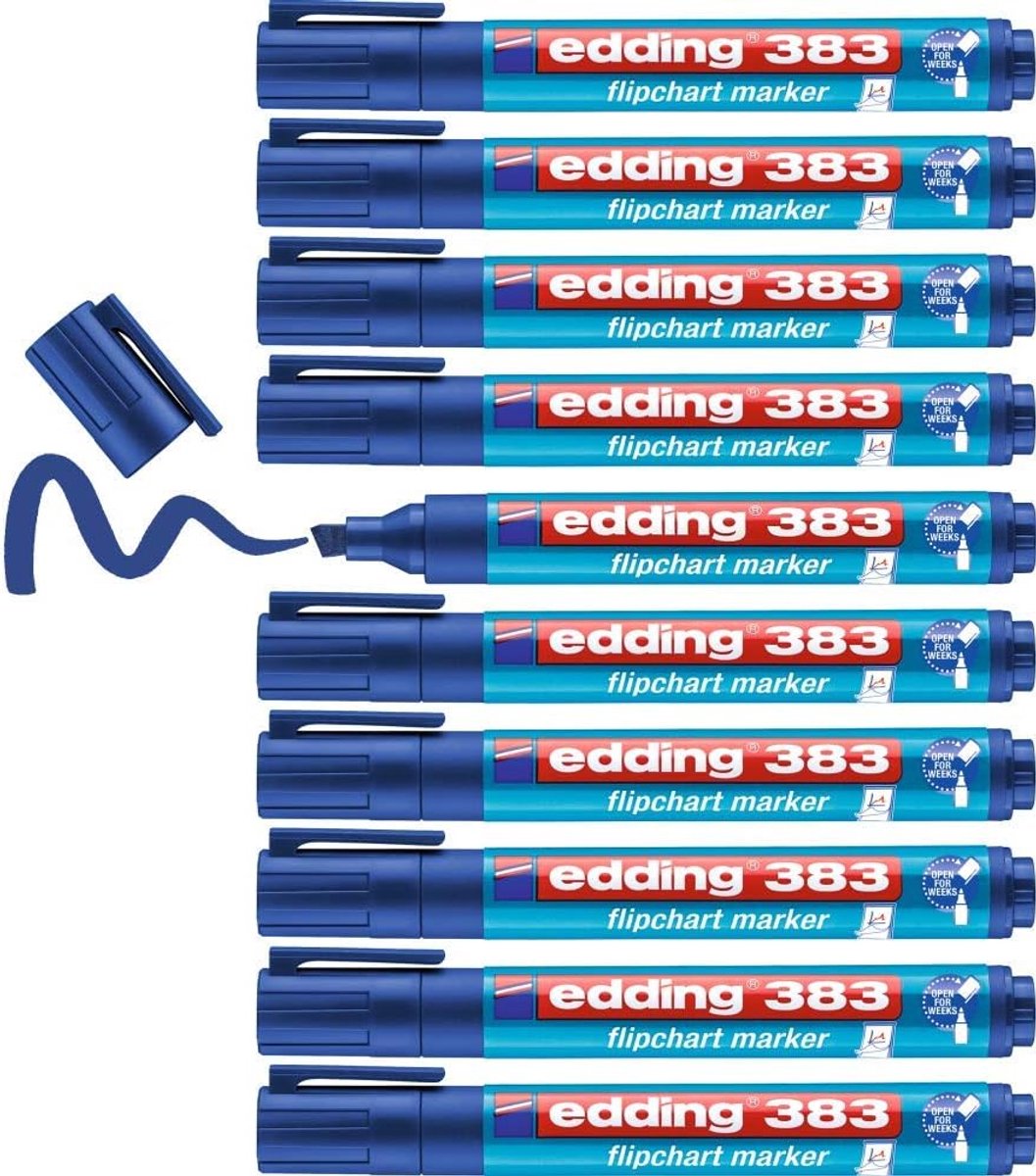 SnelShoppen - 10 Flipchart Markers Blauw - Beitelvormige Punt 1-5 mm - Ideaal voor Schrijven, Tekenen en Markeren op Flip-Over Papier - Drukt Niet Doo