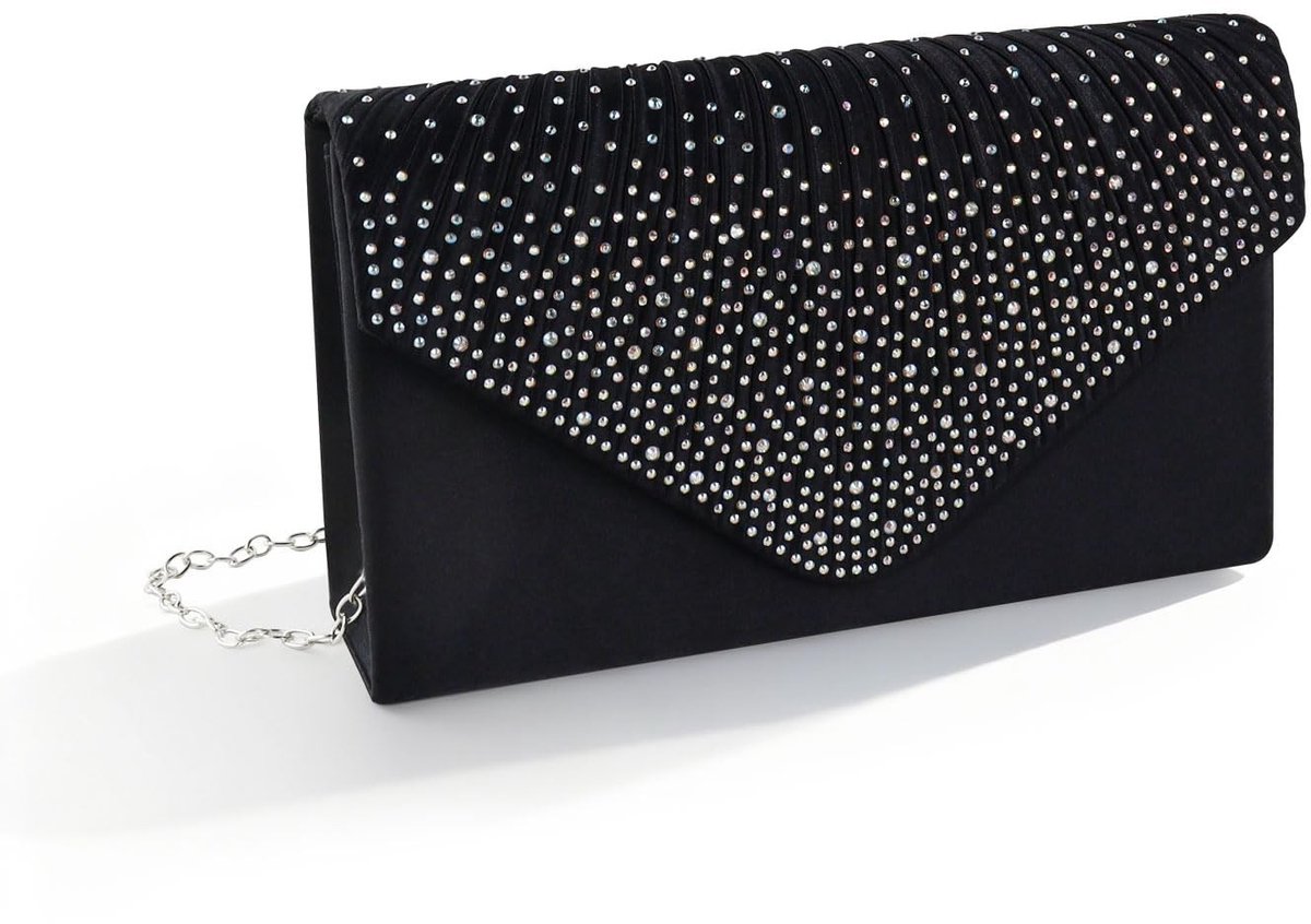 Dailygoods - Elegante avondtas voor dames, glanzende strass satijn, kleine handtas met afneembare crossbody riem, lichte polyester schoudertas voor dames, voor feest, diner en bruiloft