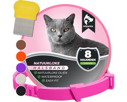 reSparkle Halsband Kat - Natuurlijk - Inclusief Vlooienkam - Roze