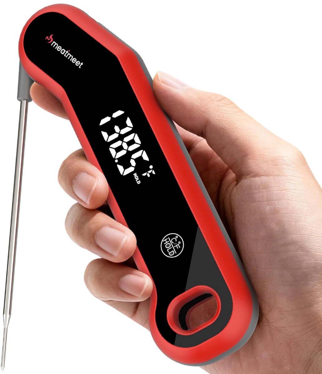 SnelShoppen - Digitale Vleesthermometer - 0,5 Seconde - Nauwkeurig ± 0,5 °C - IP67 Waterdicht - Groot Helder LED-Display - Keukenthermometer voor BBQ,