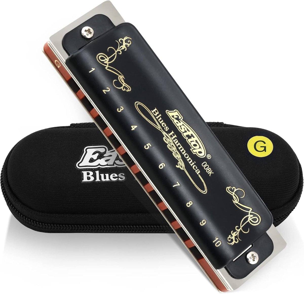Thijox - Professionele Diatonische Blues Mondharmonica 10 Holes T008K Sleutel G - Handgemaakt Muziekinstrument voor Blues, Jazz en Folk - Perfect voor
