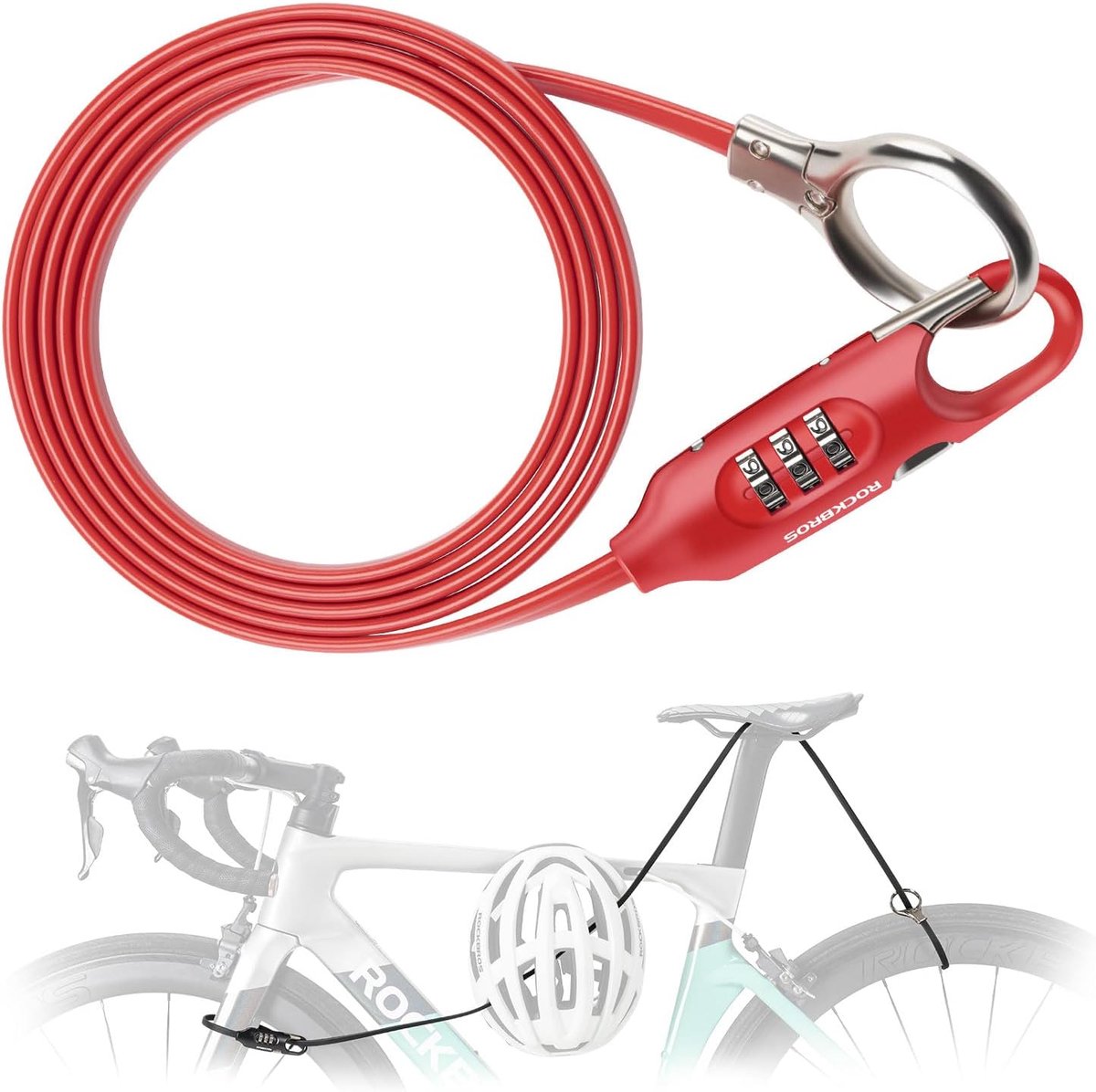 SnelShoppen - Fietskabelslot 1,5 m - Diefstalbeveiliging - 3 Cijfers Code - Duurzaam Fietsslot voor Fiets, MTB, Scooter - Zwart/Rood - Hoog Beveiligin