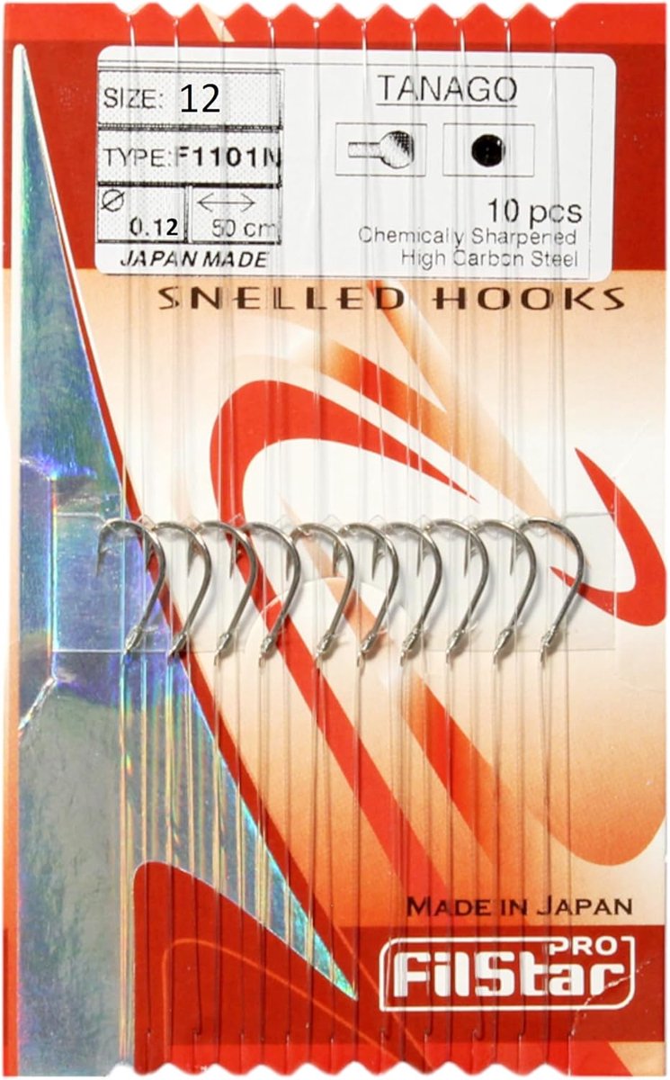 Thijox - Hengelhaken set 10 stuks, gebonden vishaak maat 12 met mono vislijn 50 cm, 0,12 mm diameter, voor witvissen en touwen, extra scherp en sterk
