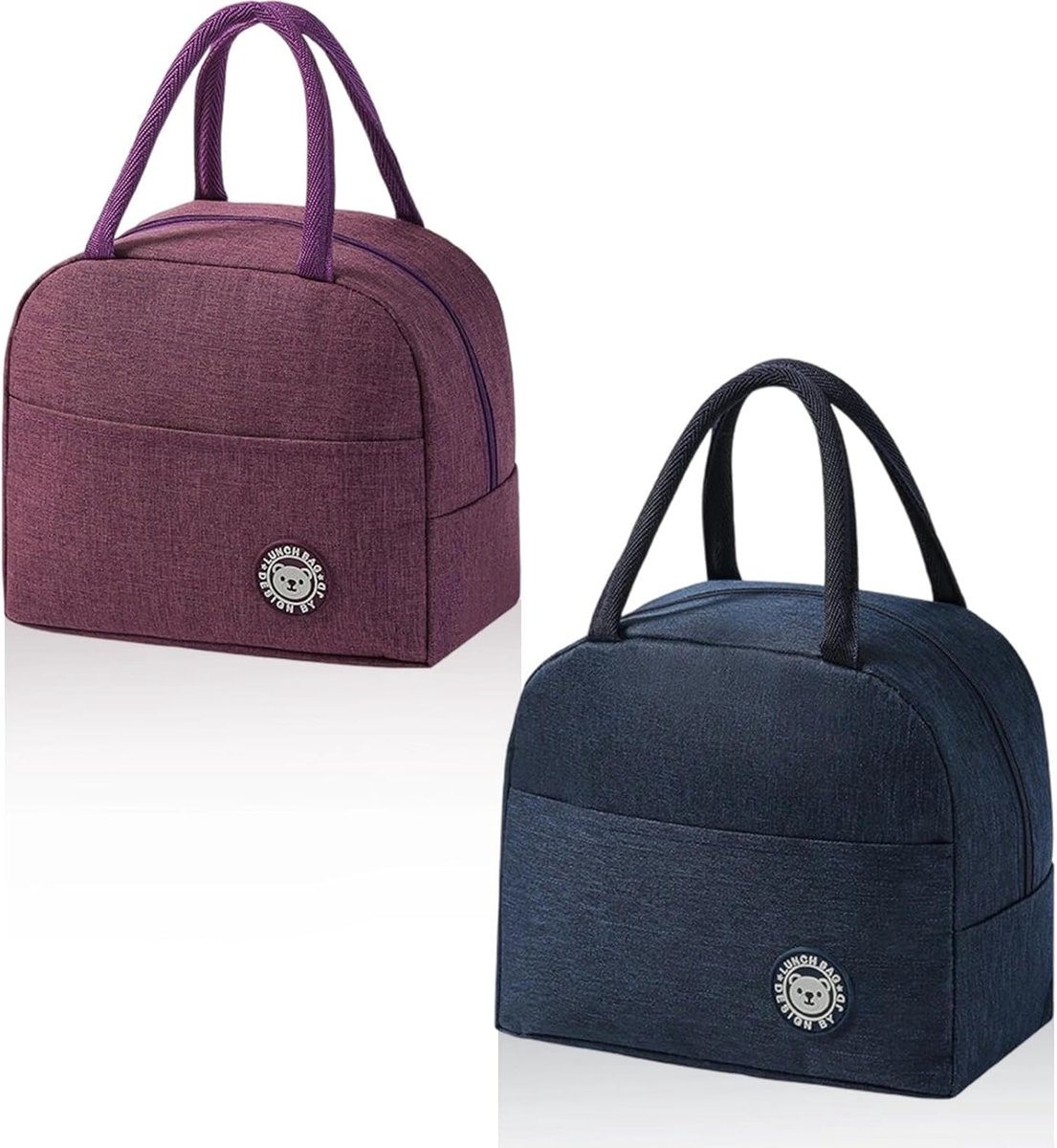 Dailygoods- Lunchtas 2 Stuks - Kleine Koeltassen - Marineblauw/Paarse Mini-Koeltas - Praktische Hengsels - Voor School/Familie/Kantoor