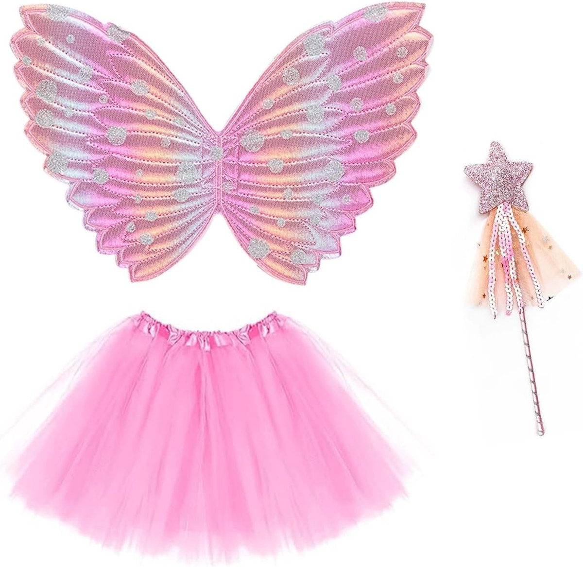 3-delige kostuumset met feeënvleugels voor kinderen, ideaal voor Halloween, verjaardagen en carnaval, kleurrijke vlinderaccessoires