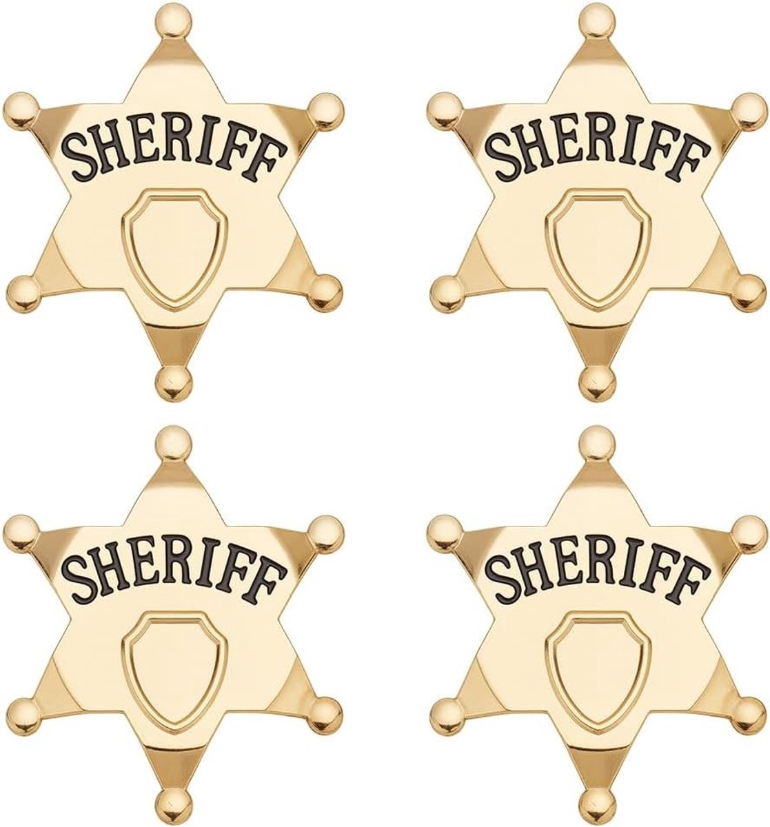 Sheriff Badge Metaal Ster Broche met Graveerwerk voor Cowboy Kostuums en Rollenspellen - Set van 4 Stuks voor Feestaccessoires