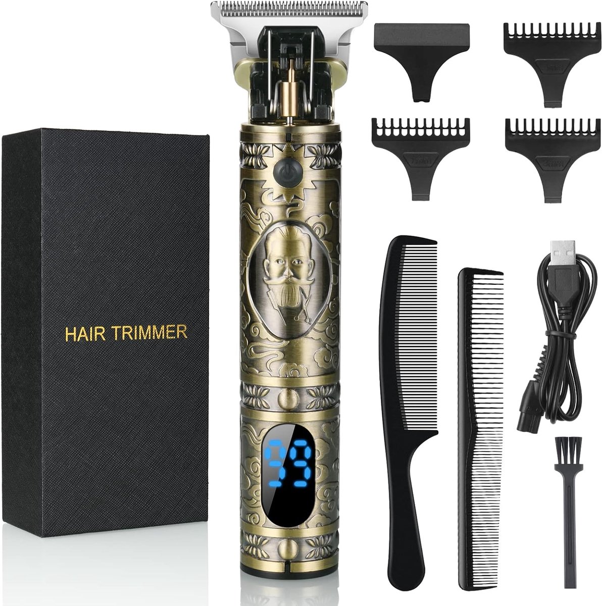 SnelShoppen - Professionele Tondeuse Baardtrimmer met LED-display, USB-oplaadbaar, precisie- en langhaartrimmer voor mannen in brons, ideaal voor thui