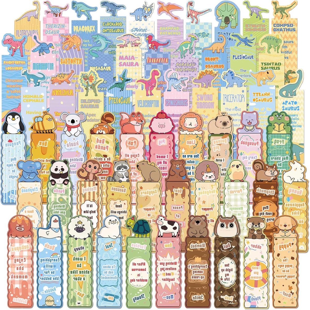 Dailygoods- Bladwijzers 60 Dieren - Papier Bladwijzers met Lezing Spreuken - Educatief - Cadeau voor Kinderen - Vrolijke Illustraties - Perfect voor Lezen - Boekenleggers