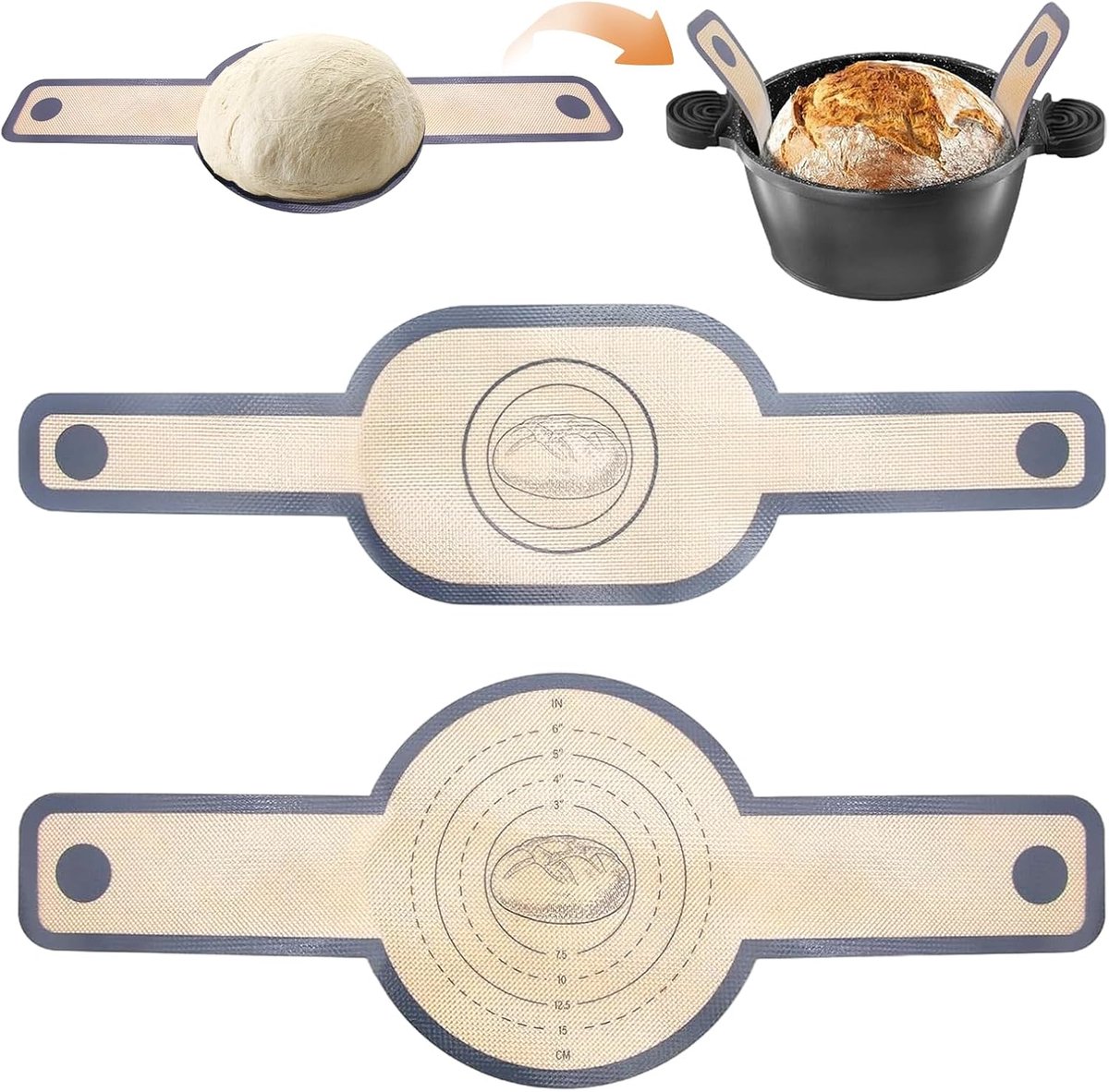 Thijox - Siliconen Bakmat voor Dutch Oven, Herbruikbare Bakmat met Lange Handgrepen, Eenvoudig Schoon te Maken, Ideaal voor Brood, Deeg en Oven, 2 Stu