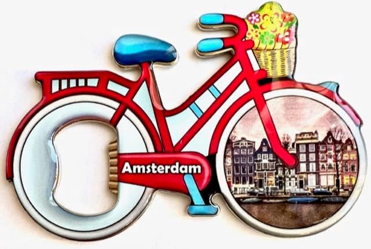 Thijox - Magnetische Flesopener Metalen Flesopener met Epoxy Hoogglans, Amsterdam Motief, 10x5,7x0,5 cm - Kleurrijk Cadeau voor Feest, Camping, Keuken