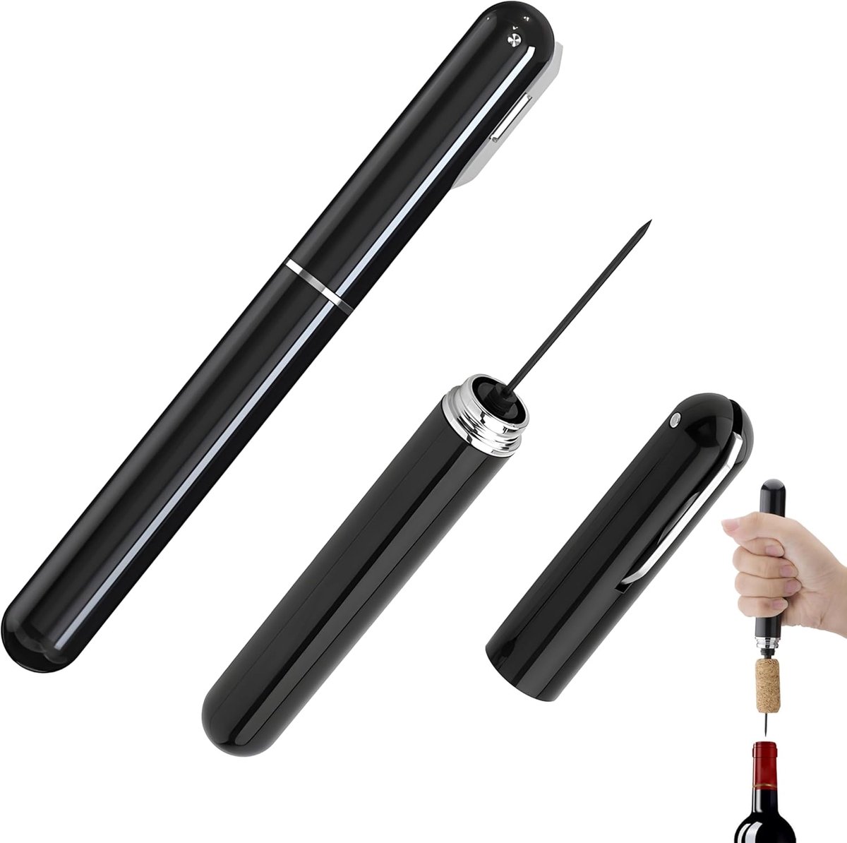 SnelShoppen - Air Pressure Corkscrew 7S - Snelle Wijn Flessenopener - Pomp Corkpop Uit Bottle Opener - Ideaal voor Thuis, Restaurant en Feesten - Rood