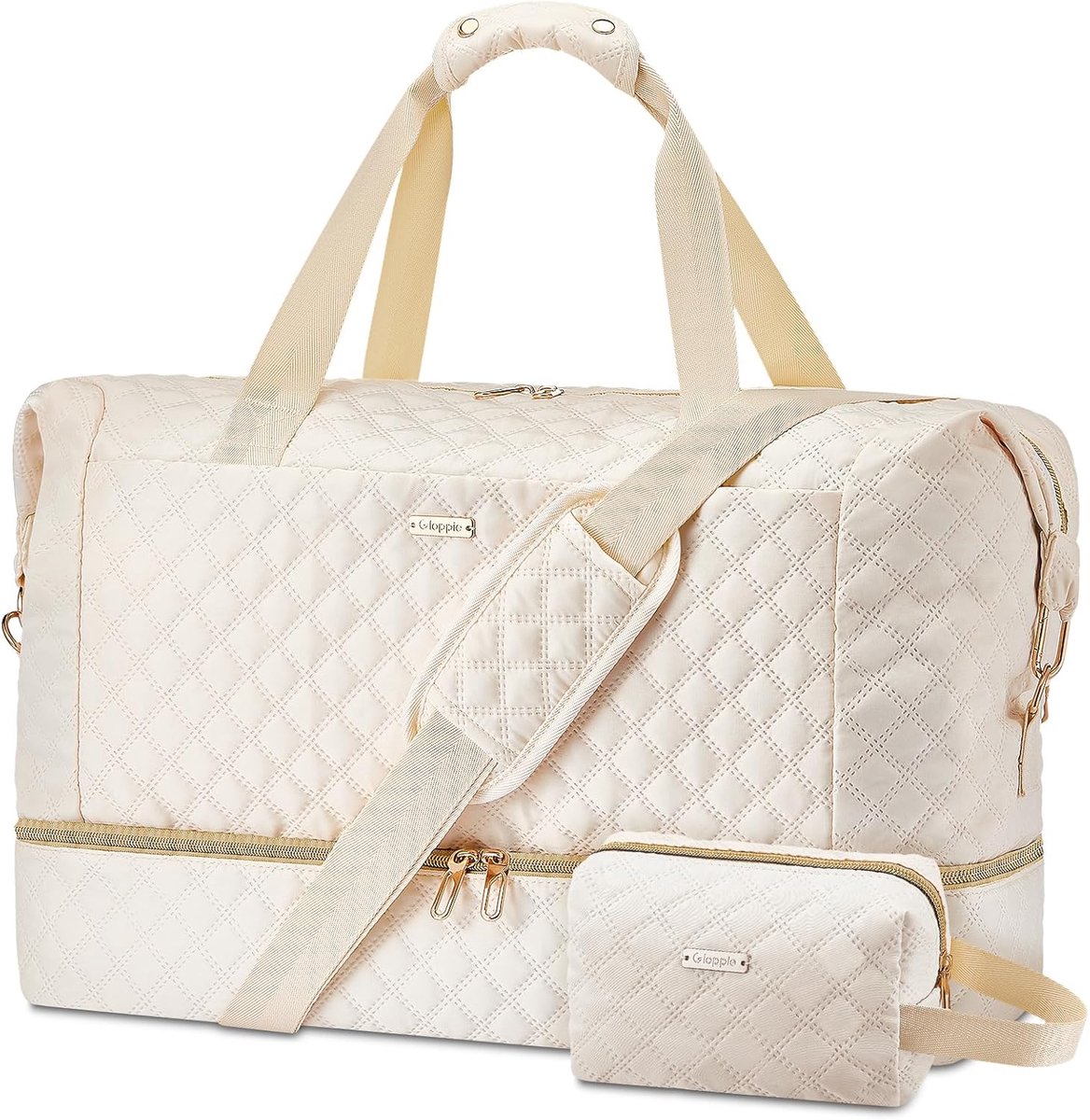 Thijox - 39L Opvouwbare Reistas Waterdichte Handbagage Tas met Schoen Compartiment en Rugzak Riemen voor Weekend Overnachting, Wit