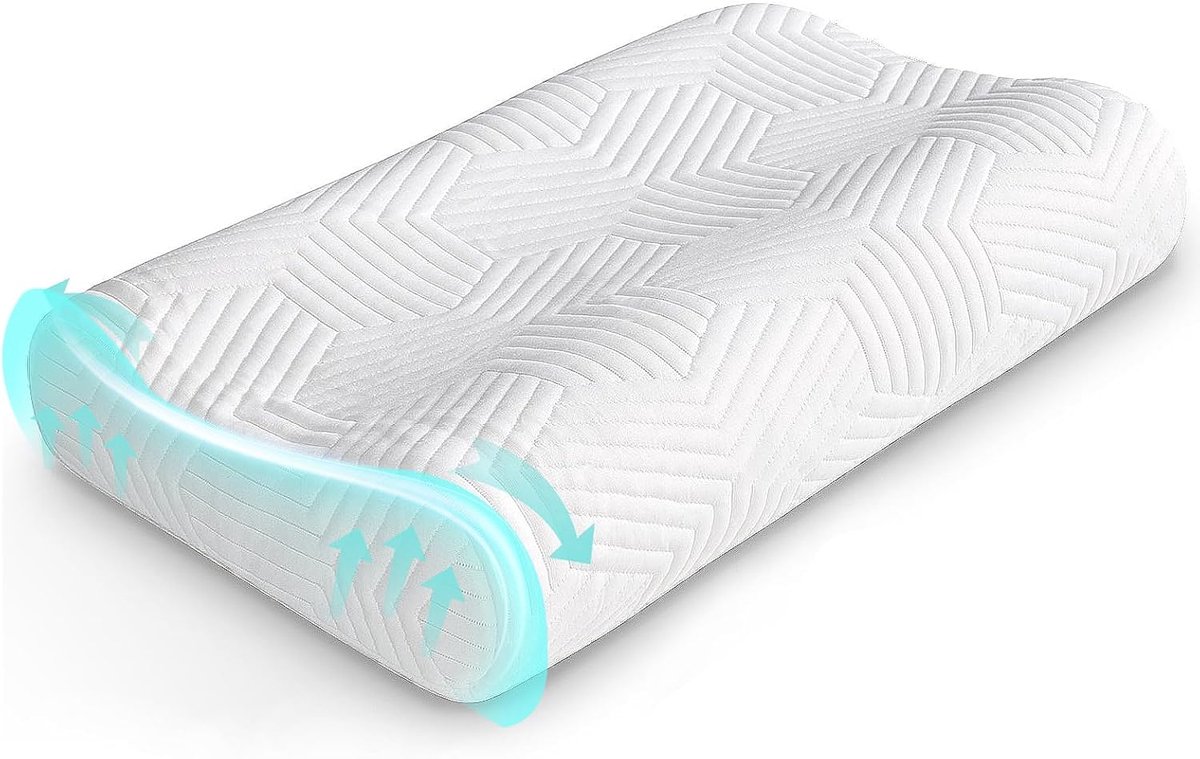 SnelShoppen - Ergonomisch Verstelbaar Geheugenschuim Kussen, Neksteun Kussen, Antisnor Kussen met Verwijderbare Cover, 50x36cm, 10/8cm Hoogte, Ideaal