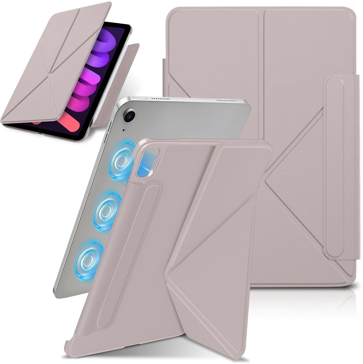 Dailygoods - Hoes voor iPad mini (A17 Pro, 2024 model, 7e generatie) / mini 6 (2021 model, 6e generatie), beschermhoes sterk magnetisch, meerdere standhoeken, auto wakker / slapen (roze)