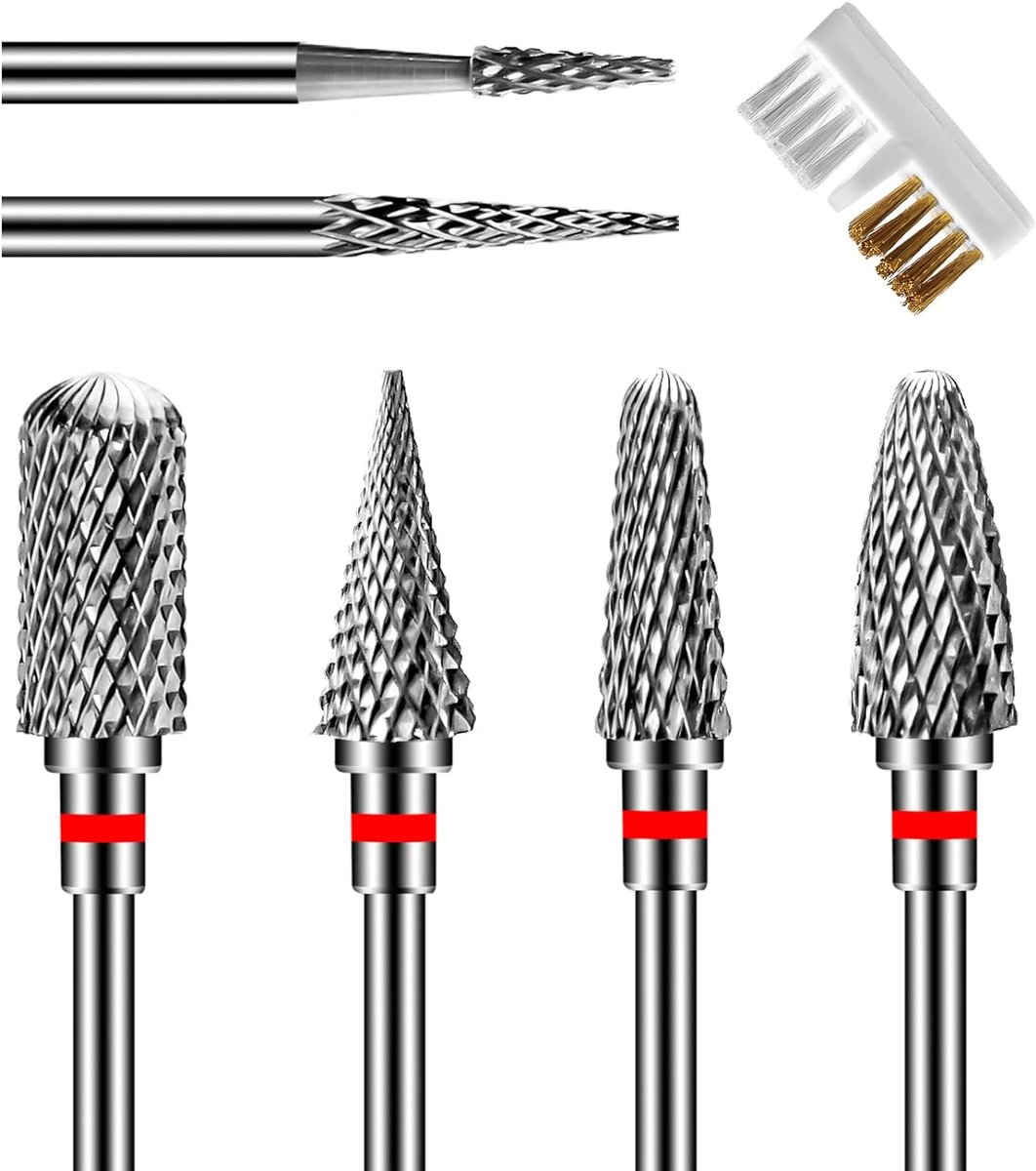 Thijox - Nagelfreesbits Set 6 Stuks - Professionele Hardmetaal Slijpkoppen voor Manicure en Pedicure - Fijne Nagelfreesbit 3/32 inch voor Acryl en Har